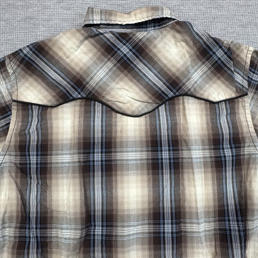 Big Star Mens Size M Brown Plaid Western Shirt Matthew Pearl Snaps Long Sleeve - Picture 4 of 15